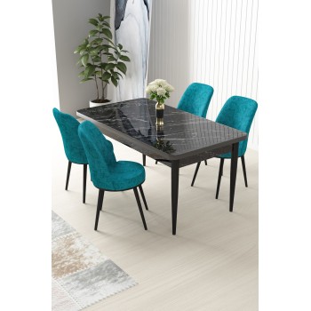 Dining Table & Chairs Set (5 Pieces) Nil - Black Marble, Turquoise Black Marble
Turquoise