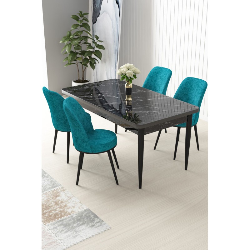 Dining Table & Chairs Set (5 Pieces) Nil - Black Marble, Turquoise Black Marble
Turquoise