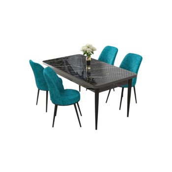 Dining Table & Chairs Set (5 Pieces) Nil - Black Marble, Turquoise Black Marble
Turquoise