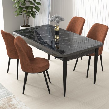 Dining Table & Chairs Set (5 Pieces) Nil - Black Marble, Tile Red Black Marble
Tile Red