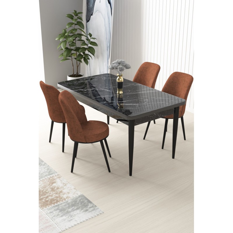 Dining Table & Chairs Set (5 Pieces) Nil - Black Marble, Tile Red Black Marble
Tile Red