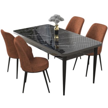 Dining Table & Chairs Set (5 Pieces) Nil - Black Marble, Tile Red Black Marble
Tile Red