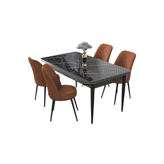 Dining Table & Chairs Set (5 Pieces) Nil - Black Marble, Tile Red Black Marble
Tile Red