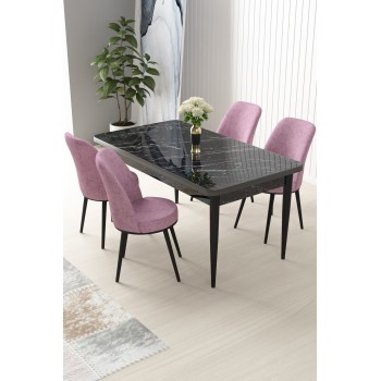 Dining Table & Chairs Set (5 Pieces) Nil - Black Marble, Pink Black Marble
Pink