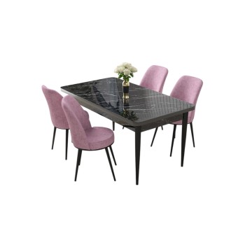 Dining Table & Chairs Set (5 Pieces) Nil - Black Marble, Pink Black Marble
Pink