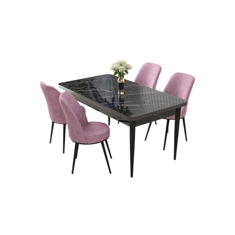 Dining Table & Chairs Set (5 Pieces) Nil - Black Marble, Pink Black Marble
Pink