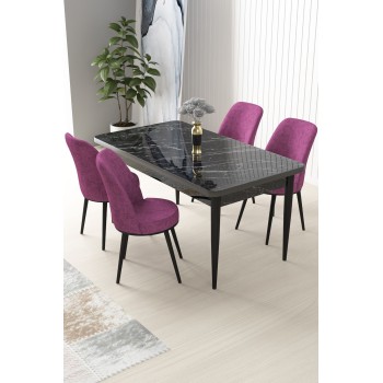 Dining Table & Chairs Set (5 Pieces) Nil - Black Marble, Purple Black Marble
Purple