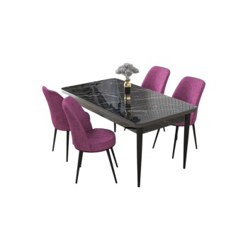 Dining Table & Chairs Set (5 Pieces) Nil - Black Marble, Purple Black Marble
Purple