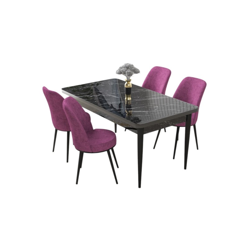 Dining Table & Chairs Set (5 Pieces) Nil - Black Marble, Purple Black Marble
Purple