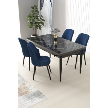 Dining Table & Chairs Set (5 Pieces) Nil - Black Marble, Navy Blue Black Marble
Navy Blue