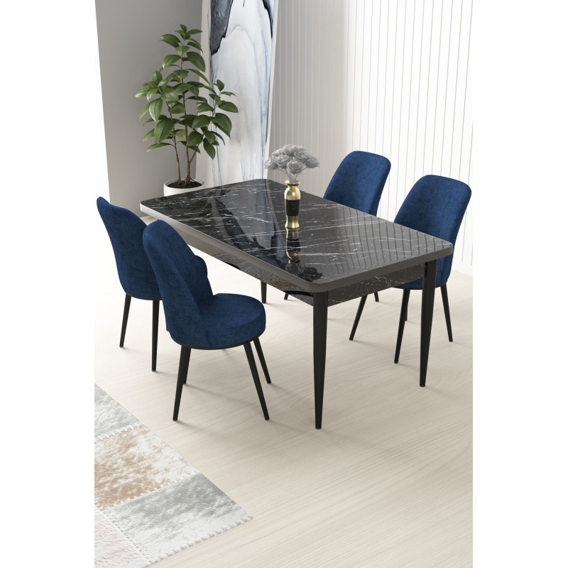 Dining Table & Chairs Set (5 Pieces) Nil - Black Marble, Navy Blue Black Marble
Navy Blue