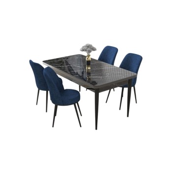 Dining Table & Chairs Set (5 Pieces) Nil - Black Marble, Navy Blue Black Marble
Navy Blue