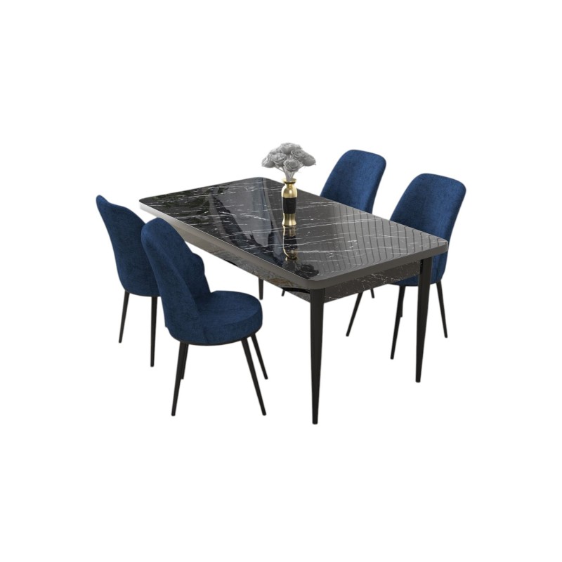 Dining Table & Chairs Set (5 Pieces) Nil - Black Marble, Navy Blue Black Marble
Navy Blue