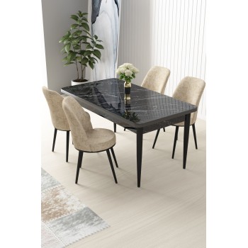 Dining Table & Chairs Set (5 Pieces) Nil - Black Marble, Cream Black Marble
Cream