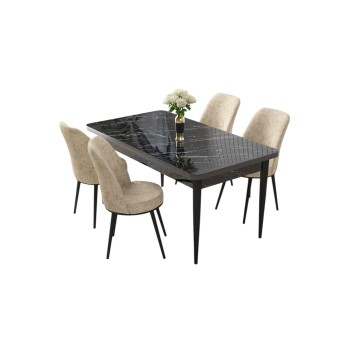 Dining Table & Chairs Set (5 Pieces) Nil - Black Marble, Cream Black Marble
Cream