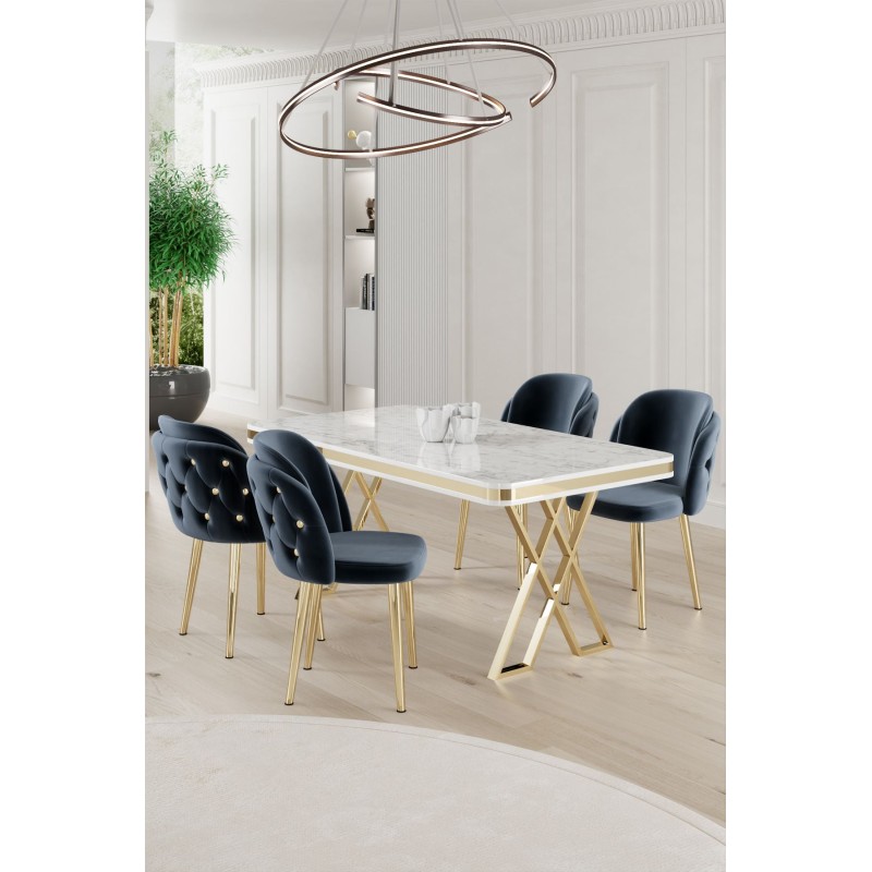 Dining Table & Chairs Set (5 Pieces) Rigel - White, Gold, Anthracite White
Gold
Anthracite