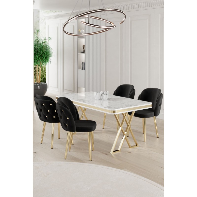Dining Table & Chairs Set (5 Pieces) Rigel - White, Gold, Black White
Gold
Black