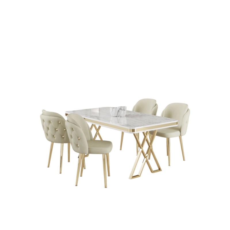 Dining Table & Chairs Set (5 Pieces) Rigel - White, Gold, Cream White
Gold
Cream