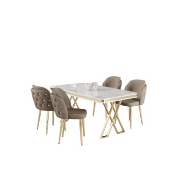 Dining Table & Chairs Set (5 Pieces) Rigel - White, Gold, Cappuccino White
Gold
Cappucino