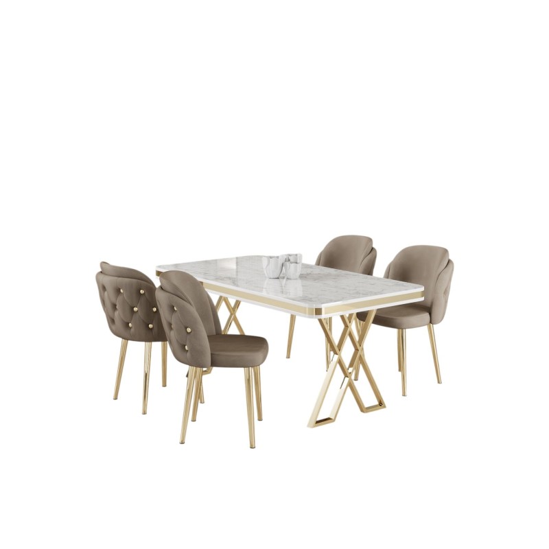 Dining Table & Chairs Set (5 Pieces) Rigel - White, Gold, Cappuccino White
Gold
Cappucino
