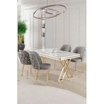 Dining Table & Chairs Set (5 Pieces) Rigel - White, Gold, Grey White
Gold
Grey