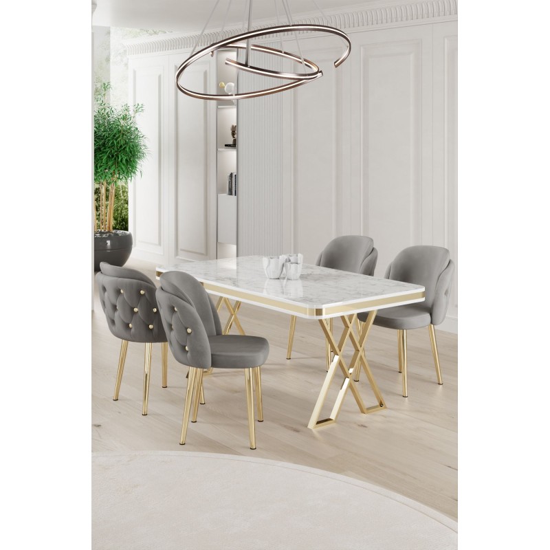 Dining Table & Chairs Set (5 Pieces) Rigel - White, Gold, Grey White
Gold
Grey