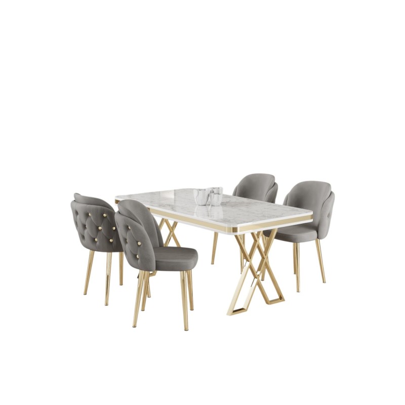 Dining Table & Chairs Set (5 Pieces) Rigel - White, Gold, Grey White
Gold
Grey