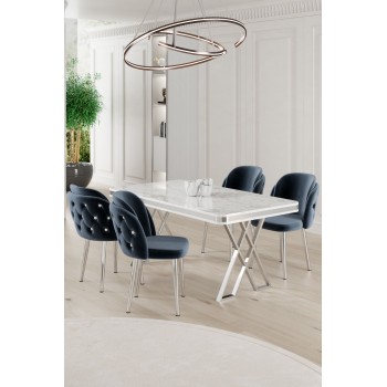 Dining Table & Chairs Set (5 Pieces) Rigel - White, Chrome, Anthracite White
Chrome
Anthracite