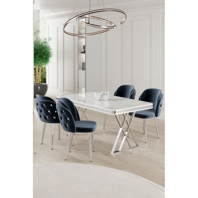 Dining Table & Chairs Set (5 Pieces) Rigel - White, Chrome, Anthracite White
Chrome
Anthracite
