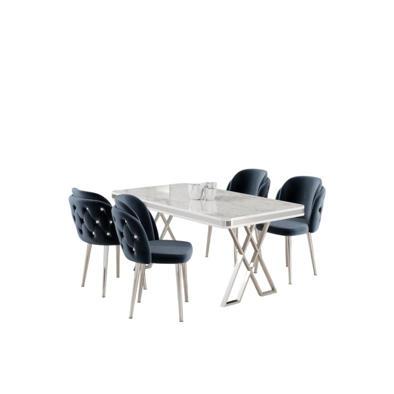 Dining Table & Chairs Set (5 Pieces) Rigel - White, Chrome, Anthracite White
Chrome
Anthracite