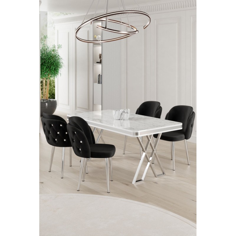 Dining Table & Chairs Set (5 Pieces) Rigel - White, Chrome, Black White
Chrome
Black