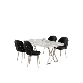 Dining Table & Chairs Set (5 Pieces) Rigel - White, Chrome, Black White
Chrome
Black