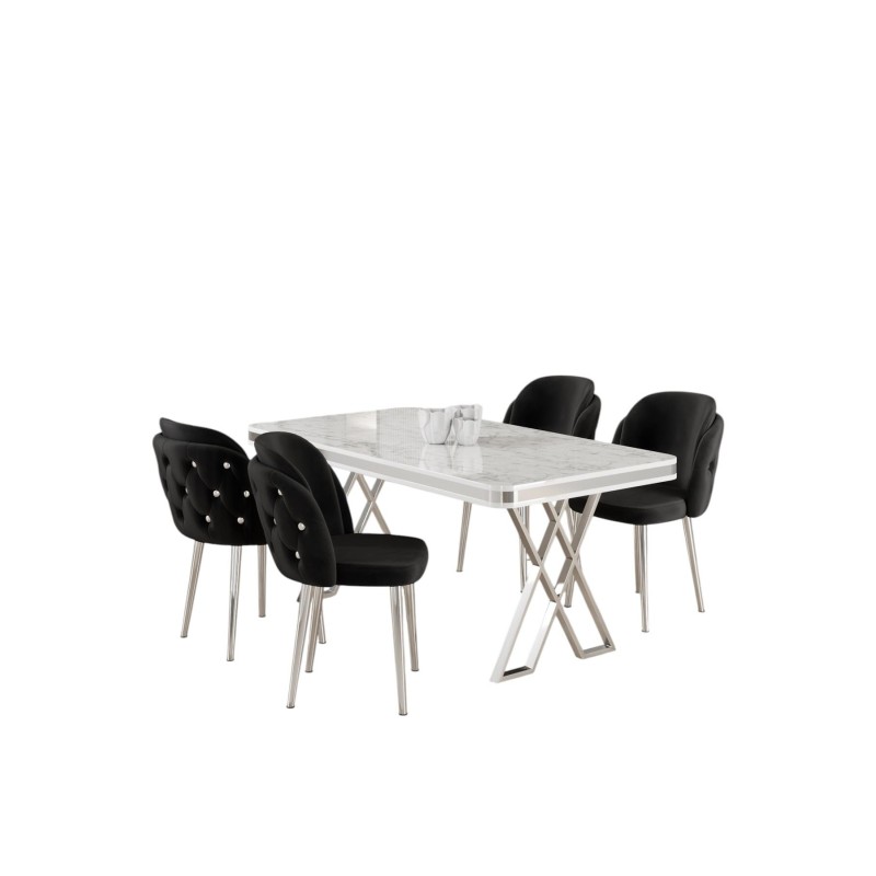 Dining Table & Chairs Set (5 Pieces) Rigel - White, Chrome, Black White
Chrome
Black