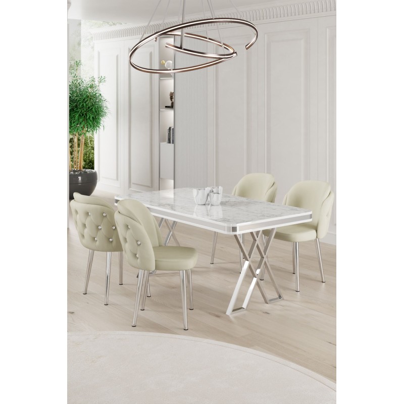 Dining Table & Chairs Set (5 Pieces) Rigel - White, Chrome, Cream White
Chrome
Cream