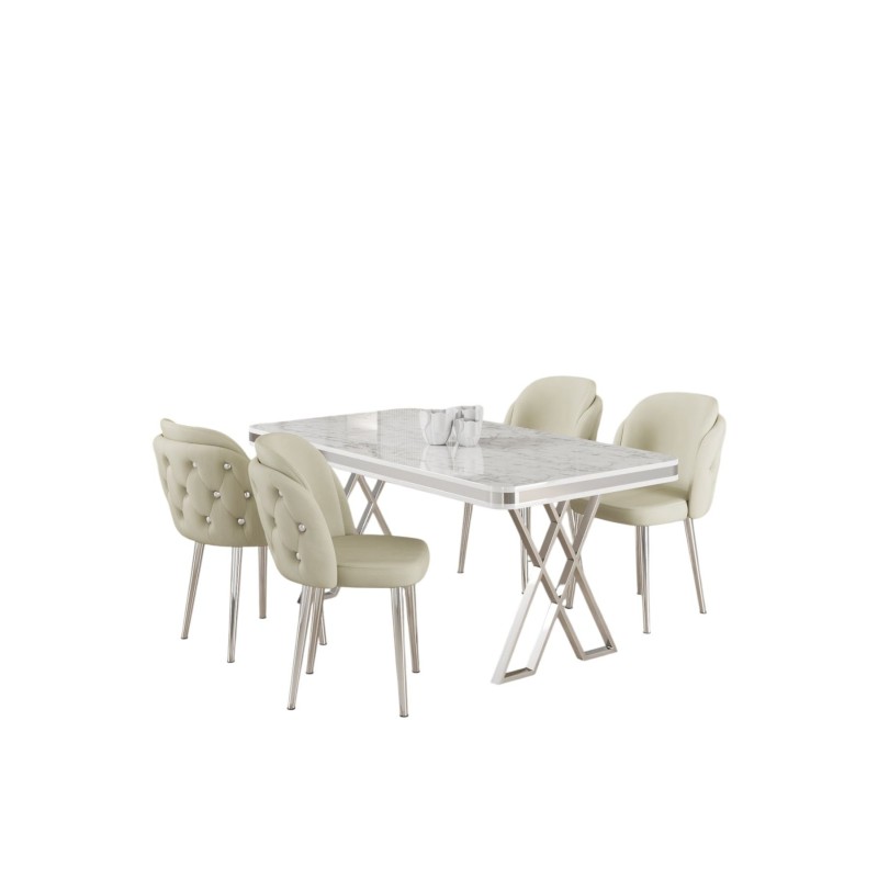 Dining Table & Chairs Set (5 Pieces) Rigel - White, Chrome, Cream White
Chrome
Cream
