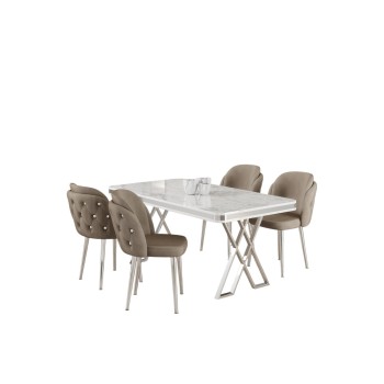 Dining Table & Chairs Set (5 Pieces) Rigel - White, Chrome, Cappuccino White
Chrome
Cappuccino