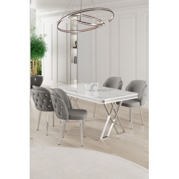 Dining Table & Chairs Set (5 Pieces) Rigel - White, Chrome, Grey White
Chrome
Grey