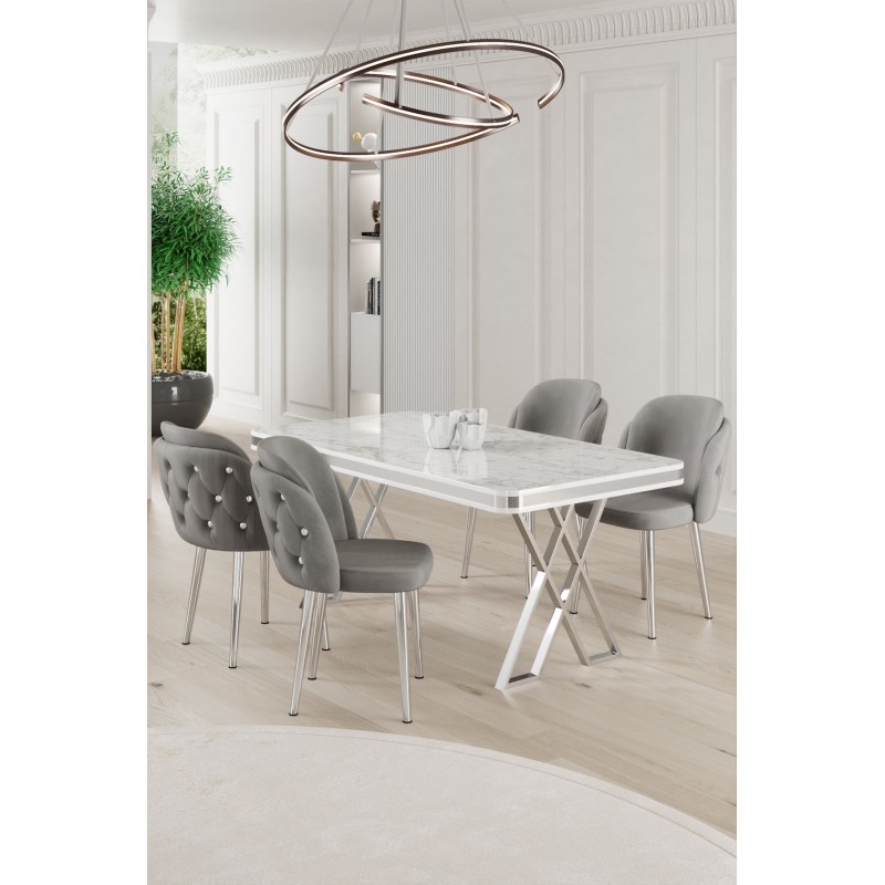 Dining Table & Chairs Set (5 Pieces) Rigel - White, Chrome, Grey White
Chrome
Grey