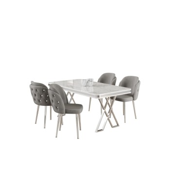 Dining Table & Chairs Set (5 Pieces) Rigel - White, Chrome, Grey White
Chrome
Grey