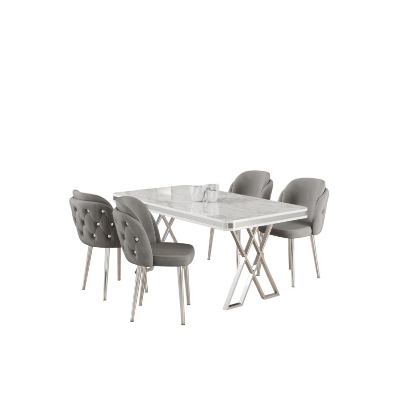 Dining Table & Chairs Set (5 Pieces) Rigel - White, Chrome, Grey White
Chrome
Grey