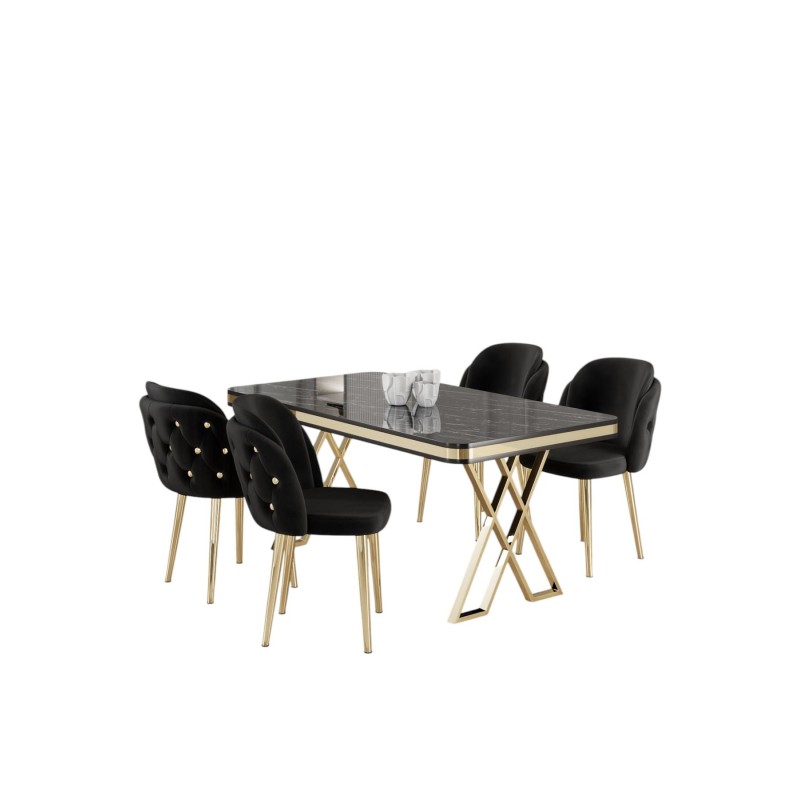 Dining Table & Chairs Set (5 Pieces) Rigel - Black Marble, Gold, Black Black Marble
Gold
Black