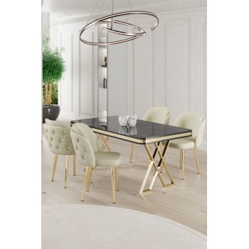 Dining Table & Chairs Set (5 Pieces) Rigel - Black Marble, Gold, Cream Black Marble
Gold
Cream