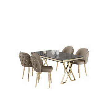 Dining Table & Chairs Set (5 Pieces) Rigel - Black Marble, Gold, Cappuccino Black Marble
Gold
Cappuccino