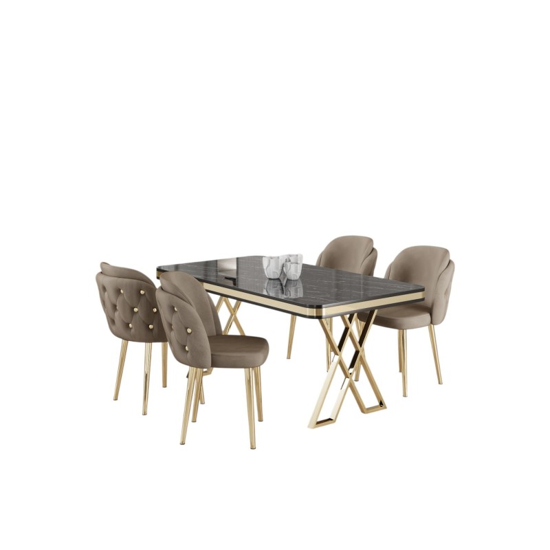 Dining Table & Chairs Set (5 Pieces) Rigel - Black Marble, Gold, Cappuccino Black Marble
Gold
Cappuccino