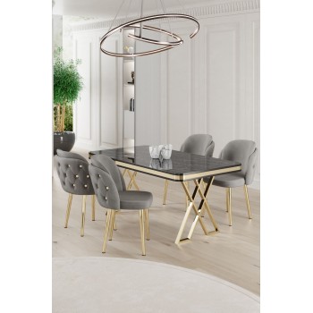 Dining Table & Chairs Set (5 Pieces) Rigel - Black Marble, Gold, Grey Black Marble
Gold
Grey