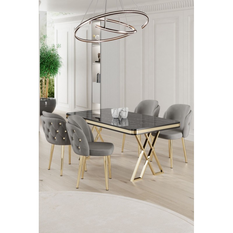 Dining Table & Chairs Set (5 Pieces) Rigel - Black Marble, Gold, Grey Black Marble
Gold
Grey