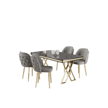 Dining Table & Chairs Set (5 Pieces) Rigel - Black Marble, Gold, Grey Black Marble
Gold
Grey