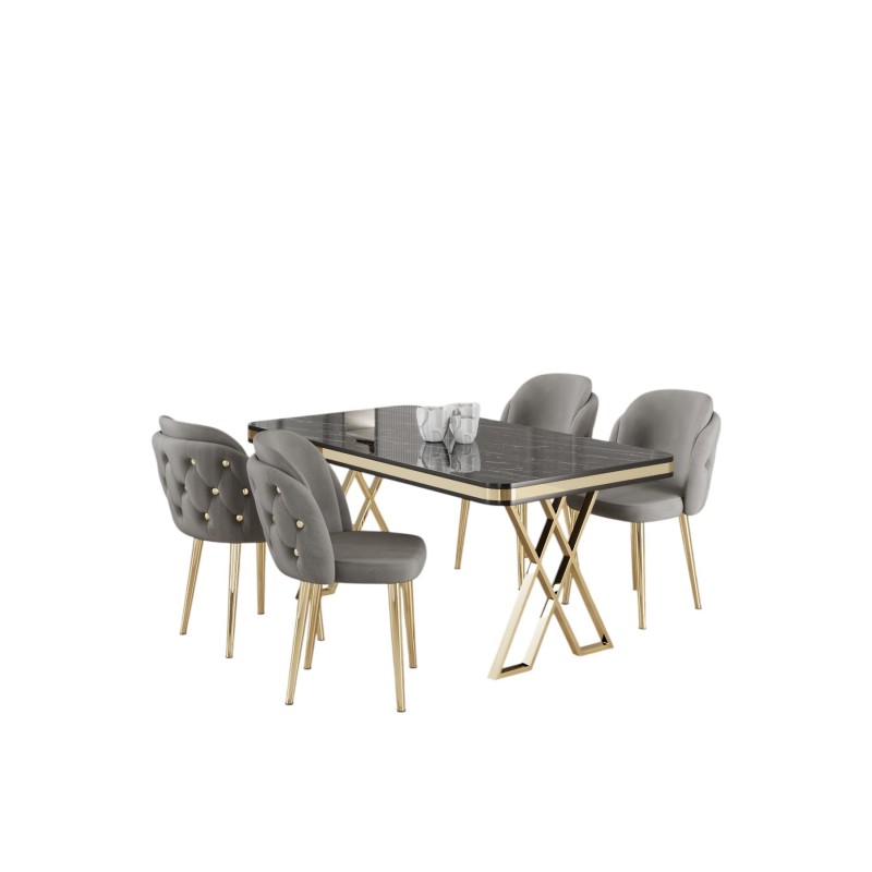 Dining Table & Chairs Set (5 Pieces) Rigel - Black Marble, Gold, Grey Black Marble
Gold
Grey