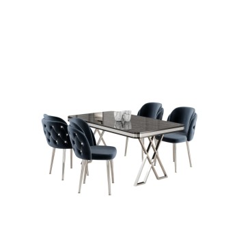 Dining Table & Chairs Set (5 Pieces) Rigel - Black Marble, Chrome, Anthracite Black Marble
Chrome
Anthracite