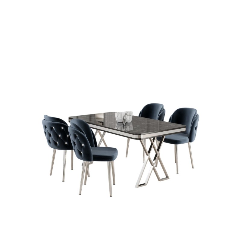 Dining Table & Chairs Set (5 Pieces) Rigel - Black Marble, Chrome, Anthracite Black Marble
Chrome
Anthracite